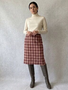 Vintage Pendleton Burgundy and Cream Plaid Midi Pencil Skirt